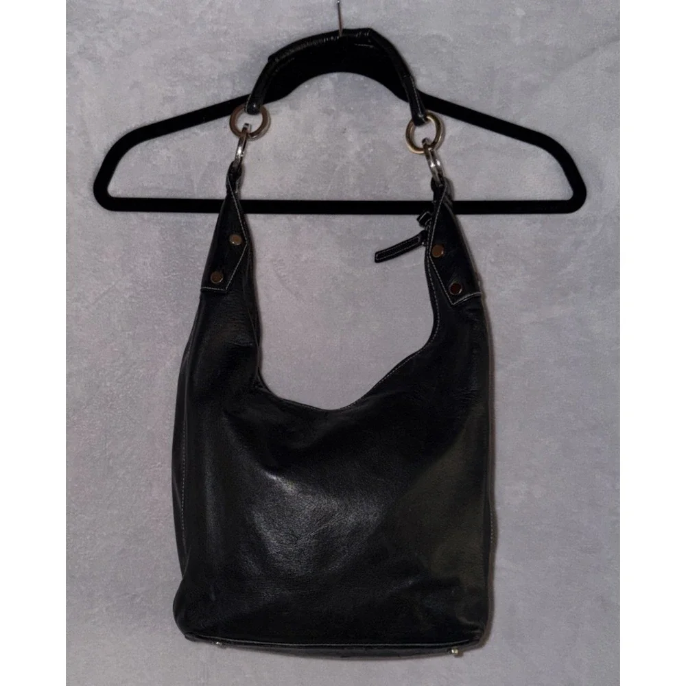 Perlina New York Hobo Shoulder Bag Women Black Soft Leather Purse Strap Handbag